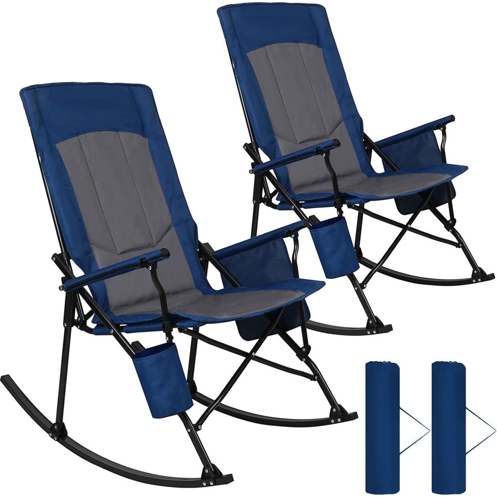 Outdoor Camping Rocker - 2팩 하이백 포터블 로킹체어(하드 팔걸이 포함),