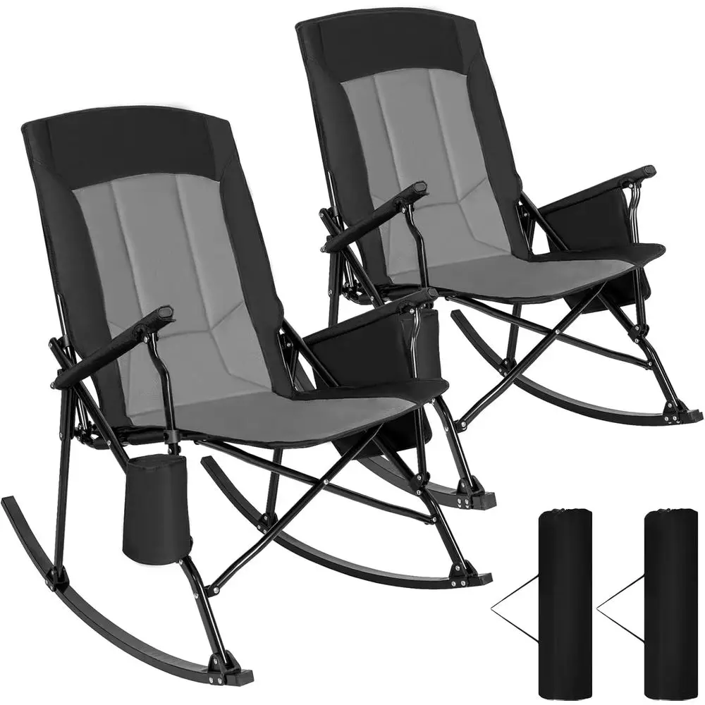 Outdoor Camping Rocker - 하드 암레스트가 있는 하이백 휴대용 흔들의자