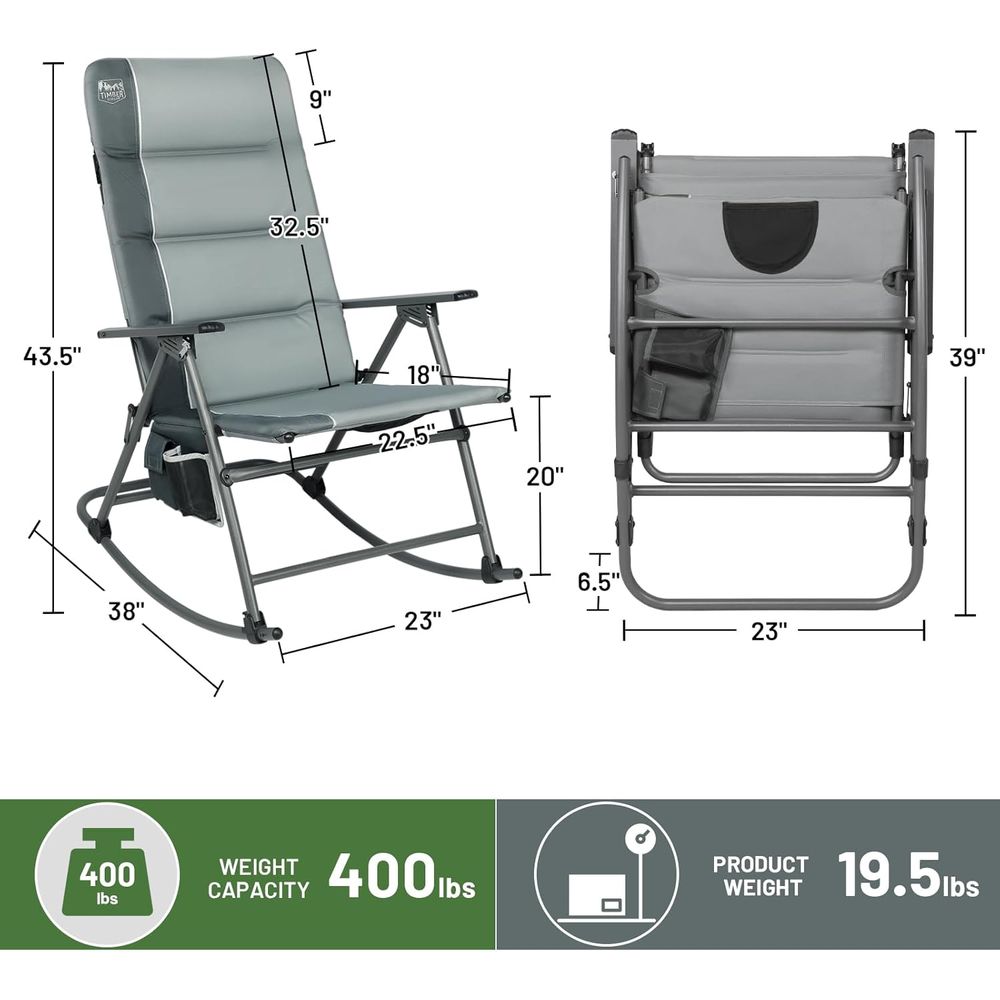 대형 접이식 흔들의자, 등받이가 높은 패딩 처리된 야외 - Outdoor Camping Rocker 리뷰 및 가격
