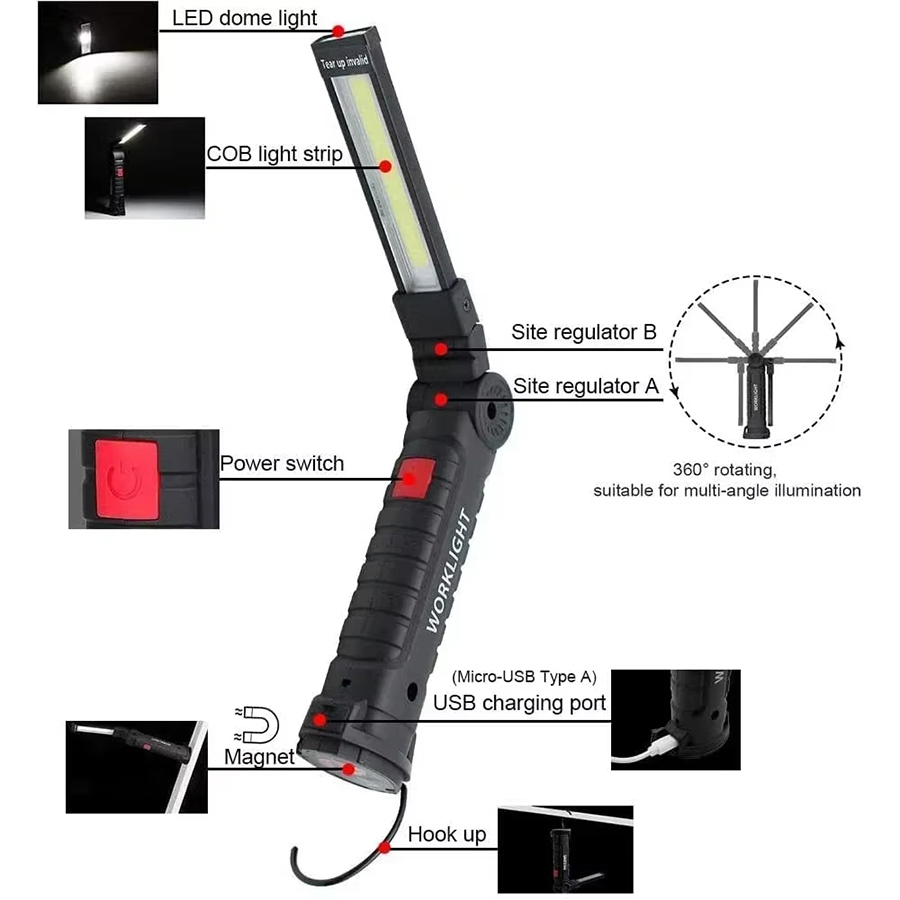 마그네틱 후크가있는 휴대용 LED 손전등 야외 수리 작 - Outdoor Camping Accessories 리뷰 및 가격