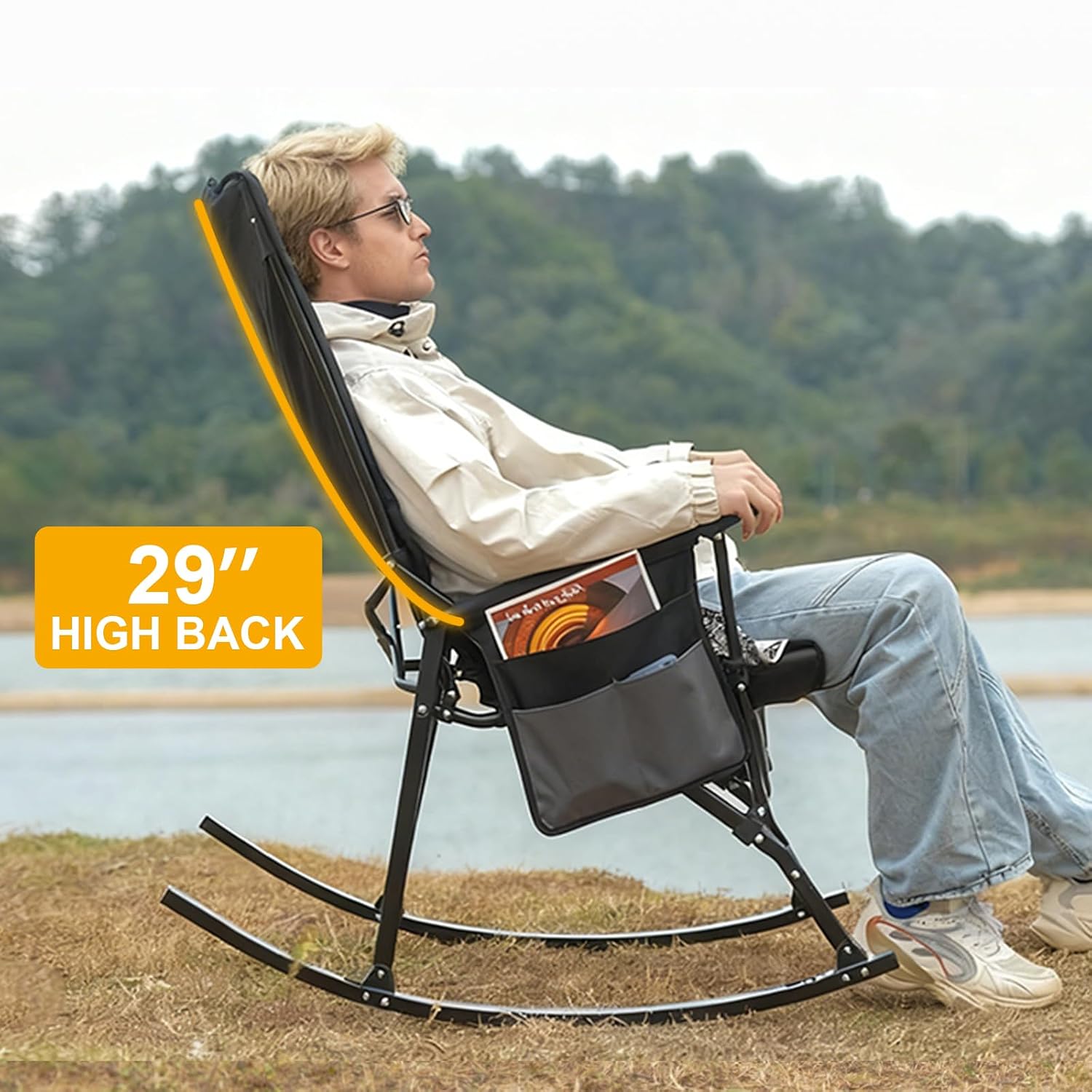 높은 등받이 휴대용 흔들의자, 단단한 팔걸이, 대형 접 - Outdoor Camping Rocker 리뷰 및 가격