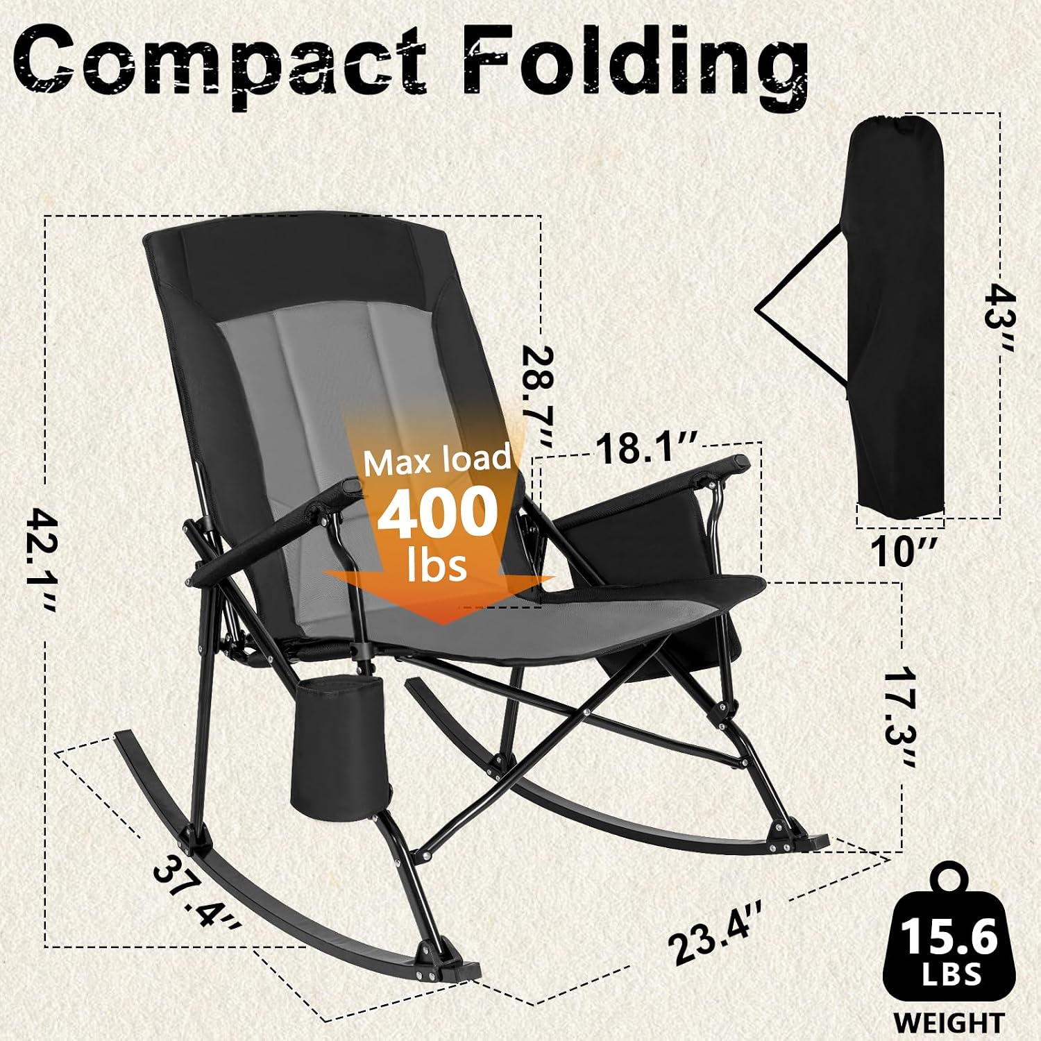 높은 등받이 휴대용 흔들의자, 단단한 팔걸이, 대형 접 - Outdoor Camping Rocker 리뷰 및 가격