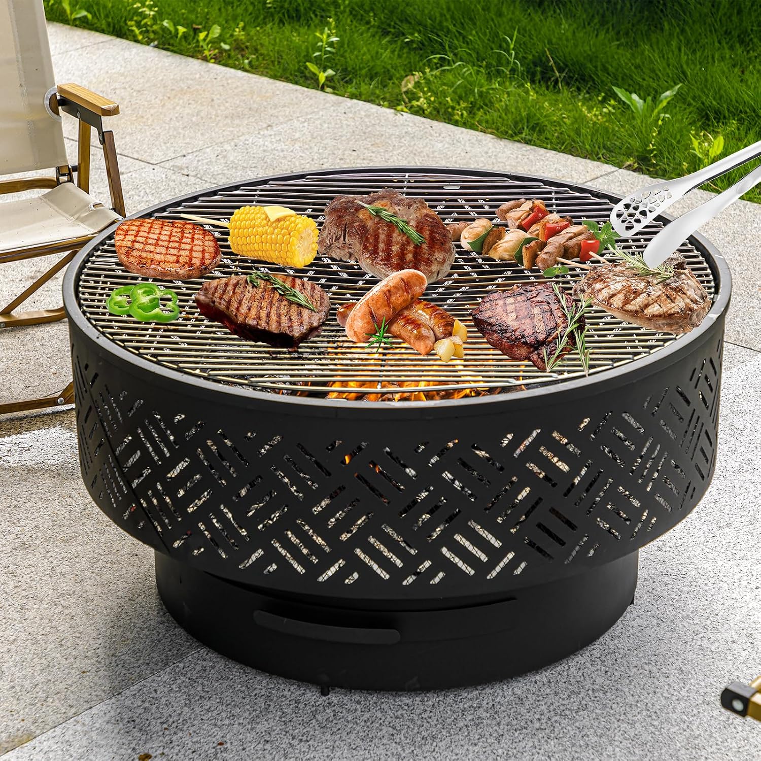 32인치 원형 금속 장작 화덕 테이블, 바베큐 그릴 뚜 - Outdoor Camping Cooking Table 리뷰 및 가격