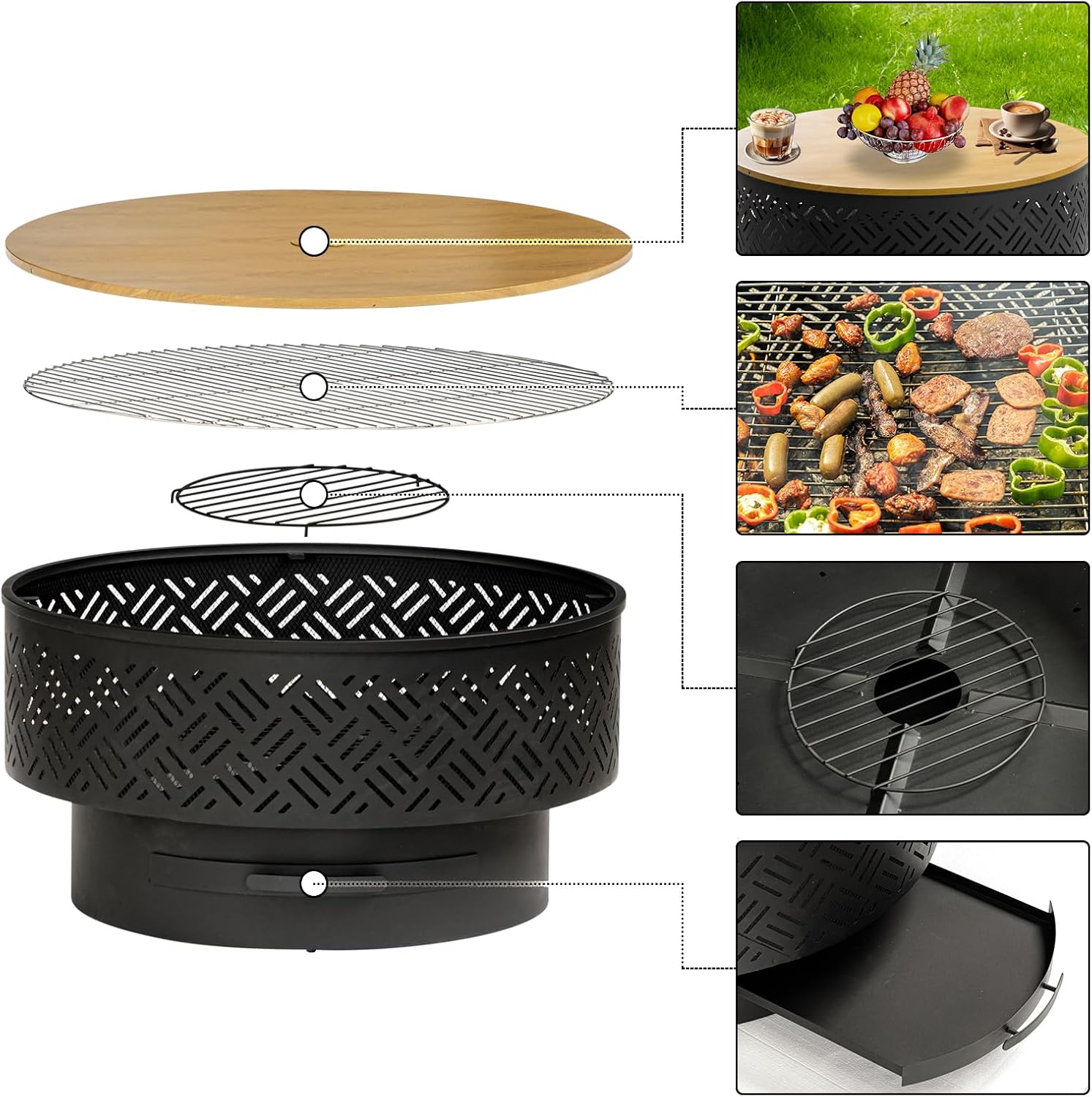 32인치 원형 금속 장작 화덕 테이블, 바베큐 그릴 뚜 - Outdoor Camping Cooking Table 리뷰 및 가격