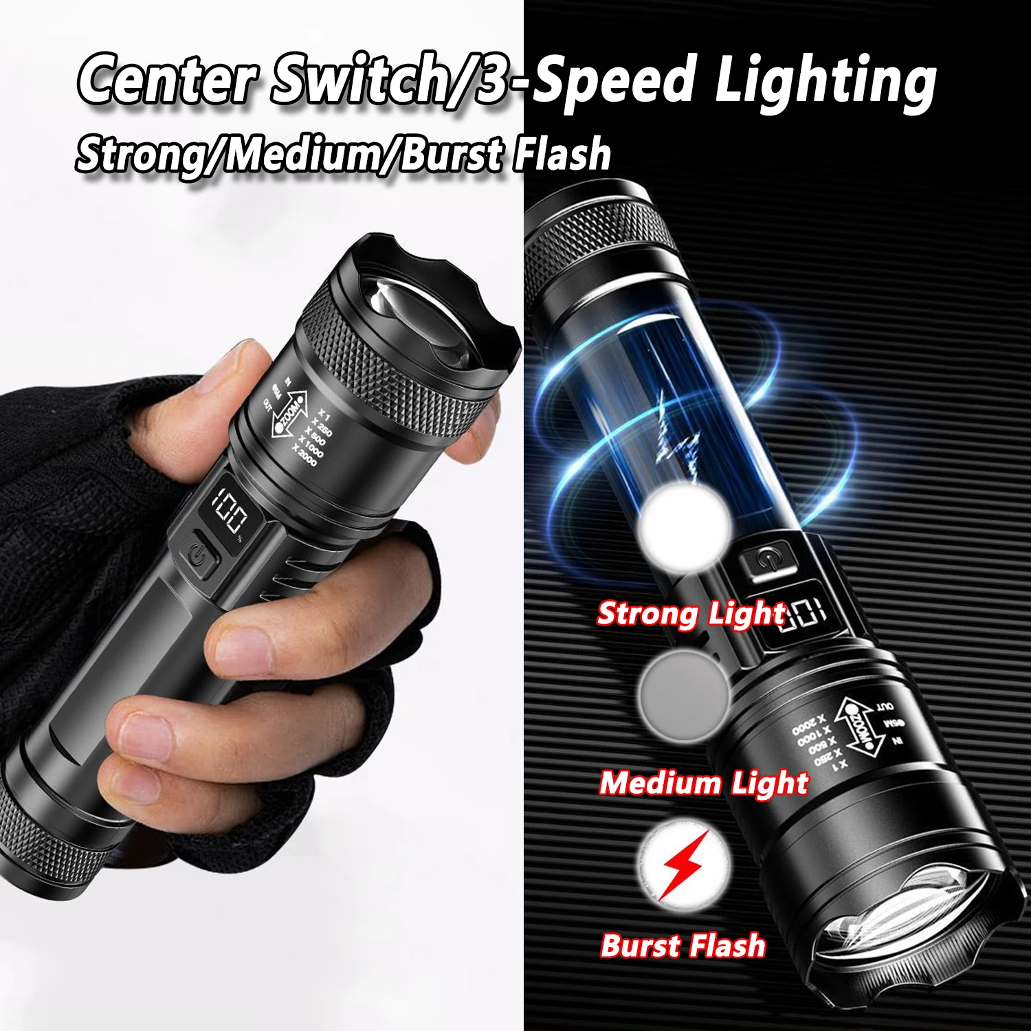 울트라 브라이트 LED 손전등 2000LM Type-C - Outdoor Camping Decor 리뷰 및 가격