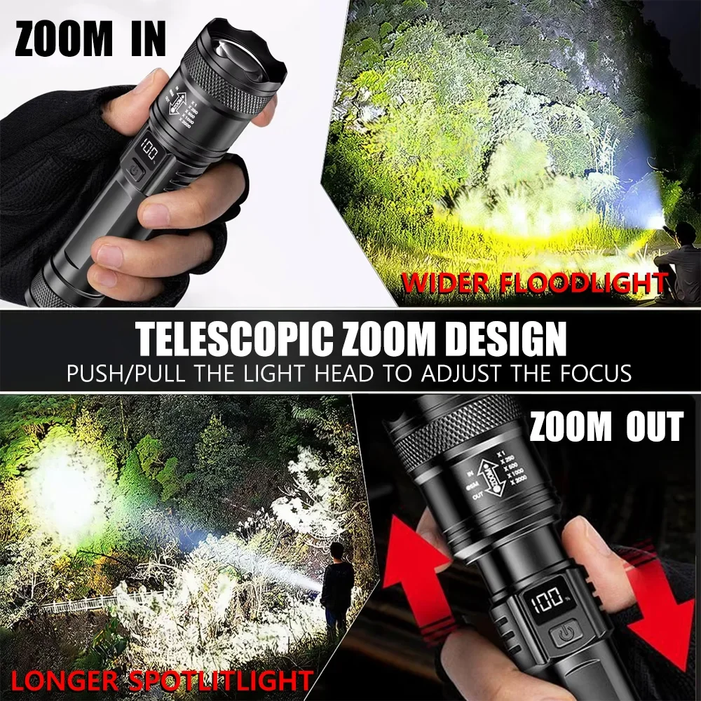 충전식 LED 손전등 줌 기능 포함 LCD 디스플레이  - Outdoor Camping Decor 리뷰 및 가격